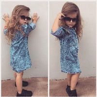 Wholesale Autumn INS Fashion Kids Baby Girls Casual Dresses Tunic Top Denim Jeans Dreeses Tops Shirts for T