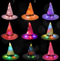 Wholesale Halloween Decoration LED Lights Witch Hats Halloween Costume cosplay Props Masquerade Wizard glowing magic hat home garden decor