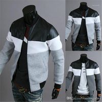 Wholesale Jacket Fashion Leather Panalled Striped Pattern Casual Jacket Casual Zipper Fly Autumn Clothes Mens Designer Bomber