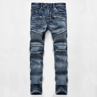 Wholesale mens distressed ripped skinny jeans fashion designer mens shorts jeans slim motorcycle moto biker causal mens denim pants hip hop men jeans