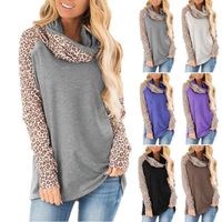 Wholesale Boat Neck Panelled Tops Casual Female Clothing Autumn Winter Womens Designer Tshirts Leopard Printed Long Sleeve
