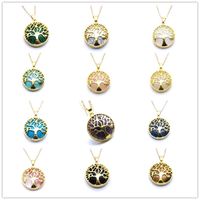 Wholesale Tree of Life Stone Necklace Pink Tinger s Eye Gemstone Charms Necklace Rose Quartz Druzy Jewelry Women