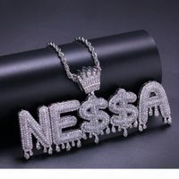 Wholesale Custom Name Jewelry Crown Bail Drip Initials Bubble Letters Chain Necklaces Pendant Micro Paved Zircon Necklace Halloween Gift