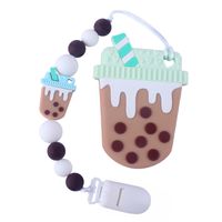 Wholesale 2Pcs Set Milk Tea Cup Silicone Teether Toy and Soother Pacifier Holder Clip Chain Best Newborn Shower Gift