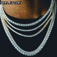 Wholesale Chains MM Row CZ Stone Bling Iced Out Tennis Chain Gold Cubic Zircon Necklaces For Men Hip Hop Jewelry