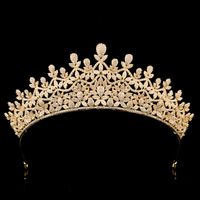 Wholesale Gold Color Tiaras and Crowns Zircon Zirconia Diadem Evening Party Dress Leaf Headbands Wedding Hair Accessories Bridal Jewelry