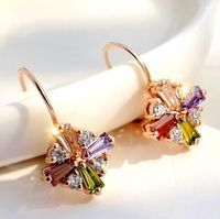 Wholesale Top Quality New Luxury Fine Hoop Earrings Rose Gold Color Micro Mosaic CZ Among Cross Crystal Earrings For Women