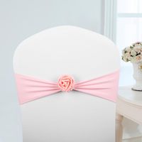 Wholesale Sashes Chair Bows Decor Elastic Spandex Sash With Pink Flower Stretch Band Wedding Decoration
