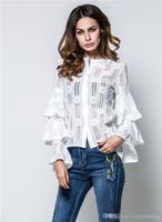 Wholesale High quality midriff for Women girls knitwear summer Tops China sexy casual wholesaler chiffon Shirts stripe Lace pullover t shirt hollow out fashion Women s top