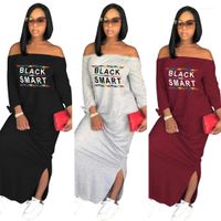 Wholesale Casual Dresses Women Designer Slash Cotton Dress Long Letters Black Smart Split Up Summer