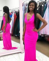 Wholesale Mermaid V Neck Prom Dresses Long Hot Pink Criss cross Formal Evening Wears Homecoming Party Gowns