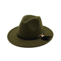 Wholesale Unisex Panama Wool Felt Fedora Hats with Feather Fringes Decoration Men Women Wide Brim Jazz Panama Hat Chapeau