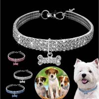 Wholesale Elastic Force Dog Collars Rows Rhinestone Leash Pet Supplies Dogs Collar Adjustable Chain Bone Decorate cz F2
