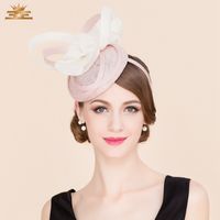 Wholesale Stingy Brim Hats Ladies Pink Linen Pillbox Hat Fascinators For Women Elegant Fedora British Style Flowers Wedding B