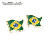 Wholesale Stud Neoglory Light Yellow Gold Color Casual Nation s Flag Sporty Earrings Men Unisex Football Game Brazil Russia CLE
