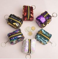 Wholesale Mermaid Sequins Coin Purse Mini Bling Bling Wallets Kids Girls Storage Bag Keychain Earphone Case Square Zipper Bag Christmas Gifts E9902