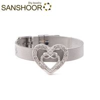 Wholesale Tennis SANSHOOR cm Mesh Stainless Steel Keeper Bracelet Set With cm cm Big Size Crystal Heart Infinity Slide Charms For Women