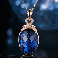 Wholesale Pendant Necklaces Luxury Women s Crystal Necklace Rose Gold Plated Heart Blue Gems Zircon Wedding Bridal Jewelry Banquet Lover s Gifts