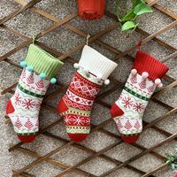 Wholesale Christmas Decorations Fashion Knitted Sock Cute Deer Pattern Closet Hanging Classic Xmas Socks Festival Party Kids Candy Gift Packing Bags
