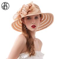 Wholesale Stingy Brim Hats FS Summer Red Pink Fascinator For Women Elegant Wedding Hat Ladies Wide Beach Cap With Flower