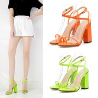 Wholesale New Arrival Top brand Women s Sandals Dress Shoes one word buckle high heels Candy color Roman style Wedding shoes Plus Size