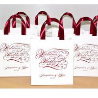Wholesale Gift Wrap Personalized Wedding Calligraphy Welcome Bags With Burgundy Satin Ribbon Names Elegant For Favor Guests