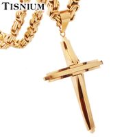 Wholesale Pendant Necklaces Men Women Cross Necklace Gold Black Stainless Steel Choker Byzantine Chain High Polished Hip Hop Male Gift