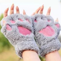 Wholesale Five Fingers Gloves NDUCJSI Women Warm Soft Plush Short Fingerless Mittens Winter Half Finger Girls Lovely Bear Claw Cute