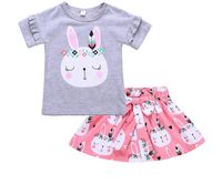 Wholesale summer baby girls Children s gray bunny short sleeve T shirt rabbit dress Kids Clothes M yrs kg