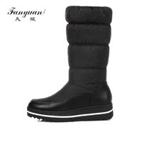 Wholesale Boots Fanyuan Black Winter Shoes Round Toe Women Knee Casual Height Increasing High Heel Snow Size