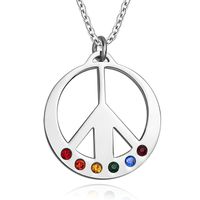 Wholesale Chains Peace Symbol Pendant Necklace Stainless Steel Rainbow Rhinestone Choker Necklaces Women Men Jewelry Valentine s Day Gifts