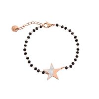 Wholesale Charm Bracelets Gold Silvery Stainless Steel Star For Woman Black Crystal Beaded Extend Chain Adjustable Bracelet Jewellery