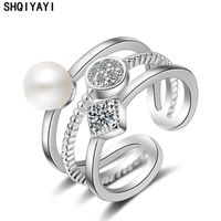 Wholesale Wedding Rings SHQIYAYI White Imitation Pearl Resizable Finger For Women Cocktail Party Fashion Jewelry Cubic Zirconia