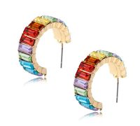 Wholesale Rainbow Rhinestone Hoop Earrings for Women Girls Crystal Huggie Earrings Fashion Jewelry Dazzling Circle Earrings colors Epacket free