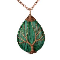 Wholesale 10 Copper Pendant Link Chain Necklace Wire Wrap Malachite Stone Water Drop Opalite Opal Jewelry