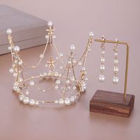 Wholesale Earrings Necklace Korean Fashion Cold Metal White Crystal Simulated Pearl Tiaras Crowns Earring Bridal Bride Wedding Party Jewelry Sets