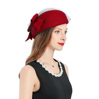 Wholesale Stingy Brim Hats Fashion Fascinators Hat For Women Elegant Fedoras Cap Red Wool Bow knot Mesh Headpiece Lady Wedding Party Women s