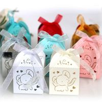 Wholesale Gift Wrap Laser Cut Elephant Hollow Carriage Favors Box Gifts Candy Dragee Boxes Baby Shower Wedding Birthday Wrapping Paper Bags1