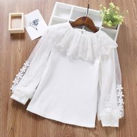 Wholesale Autumn Cotton Baby Toddler Teen Princess School Girls Blouse White Lace Puff Long Sleeve Girl Shirt Kids Tops Children Clothes