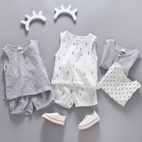 Wholesale Cotton Linen Boys Girls Suit Summer Sleeveless Vest Shorts Suit Children Set Clothing Kids Bebe Toddler T
