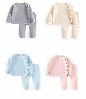 Wholesale INS Quality Kids Boys Girls Sweaters Clothing Sets Suits Front Buttons Fashions Designer with Pants pieces Unisex Children