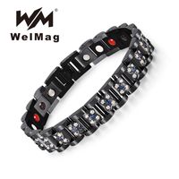 Wholesale Charm Bracelets WelMag Fashion Black Stainless Steel Magnetic Bio Energy Elegant Flower Crystal Bracelet For Women Healing Jewelry