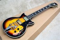 Wholesale Semi hollow Tobacco Sunburst Body Electric Guitar with Big Tremolo Bridge Flame Maple Veneer Golden Hardware can be customized