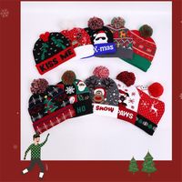 Wholesale Christmas LED Knitted Beanie Hat Night Flash Light Up Luminous Hats Santa Claus Snowman Reindeer Elk Pattern Pom Ball Crochet Caps D9908