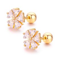 Wholesale Cute Flower Set Triangle CZ Stones Screw Back Stud Earrings For Women Baby Kids Girls Rose Gold Color Piercing Jewelry Oorbellen