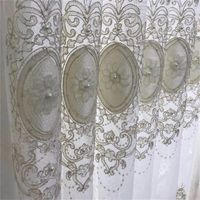 Wholesale Luxury Bead and Velvet Embroidered Tulle Curtain For Living Room Bedroom Window Screen Custom European Royal Home Decor ZH033