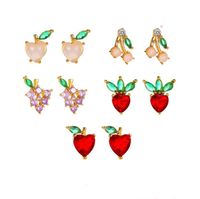 Wholesale 2020 New Crystal Fruit Stud Earrings Girls Sweet Ear Jewelry Grape Strawberry Apple Peach Earring for Women