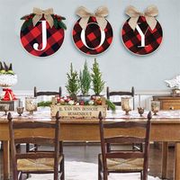 Wholesale 34CM Christmas Wreath DIY Red Black Plaid JOY Letters Christmas Bamboo Wreath for Tree Stairs Door Window Xmas Party Decorations Sale F91202