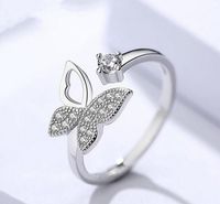 Wholesale Fashion Cubic Zircon Crystal Butterfly Rings For Women Platinum Plated Wedding Rings Jewelry Open Adjustable Finger Ring Epacket free