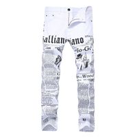 Wholesale Men s Jeans Men Straight Slim Fit Skinny White Color Pants Letter Printed Fashion Male Denim Trousers Drop